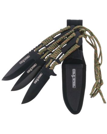 Cold Steel CSTH44KVD3PK Throwing KnivesSet of 3 4.40" Fixed Clip Point Plain Black Oxide 420 Stainless Steel Blade, Paracord Wrap Handle