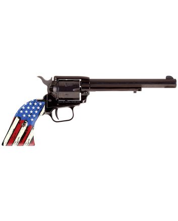 Heritage Mfg RR22B6US06 Rough Rider22 LR 6rd 6.50" Black Oxide Alloy Steel Barrel &amp; Cylinder, Black Oxide Zinc Alloy Frame, Distressed USA Flag Polymer Grip, Manual Safety, Exposed Hammer