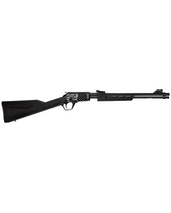 Rossi RP22181SYEN18 RP2222 LR 15+1 18" Black Polished Alloy Steel Barrel, Black w/Engraved Eagle &amp; US Flag Aluminum Receiver, Black Synthetic Fixed Stock