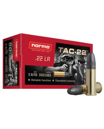 Norma Ammunition 2425092 Tac22LR 40gr Lead Round Nose 50 Per Box/100 Case