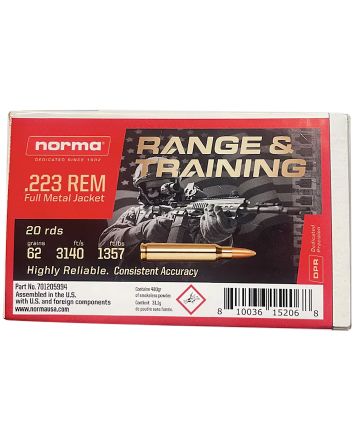 Norma Ammunition 701205994 223Rem 62gr Full Metal Jacket 20 Per Box/10 Case
