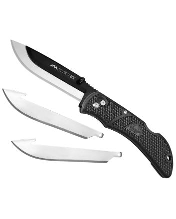 Outdoor Edge OX10C Onyx3 Blades, 3.50" Folding Drop Point Plain Satin/Black Oxide 420J2 SS Blade, 4.50" Black Textured Grivory Handle