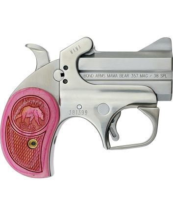 Bond Arms BAMB Mama Bear357 Mag/38 Special 2rd 2.50" Stainless Steel Double Barrel &amp; Frame, Auto Extractors &amp; Rebounding Hammer, Blade Front/Fixed Rear Sights, Pink Wood Grip, Manual Safety