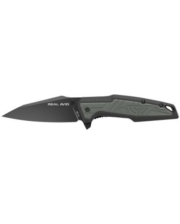 Real Avid AVRAV1 RAV-13.25" Folding Modified Clip Point Plain Black Oxide 4Cr14 Blade, Grip Plates GFN Handle, Clamshell Pkg