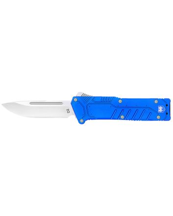 CobraTec Knives BLUSFDNS Special Forces3.25" OTF Drop Point Plain Satin D2 Steel Blade, 4.75" Blue Textured Anodized Aluminum Handle