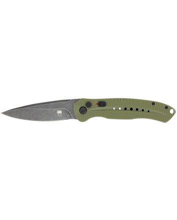 CobraTec Knives ODGDIABLOAUTO Diablo3.50" Folding Black Stonewashed D2 Steel Blade, 4.75" OD Green Textured G10 Scales Handle