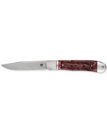 CobraTec Knives CTTHRRED Trapper Hidden Release 3.12" Flip Open Drop Point Plain Satin D2 Steel Blade, 4.25" Red Textured Bone Handle