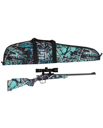 Crickett KSA2172BSC My First Rifle Package 22 S/L/LR Single Shot 16.10" Blued Steel Barrel &amp; Receiver, Muddy Girl Serenity Synthetic Fixed Stock, 4x32 Scope