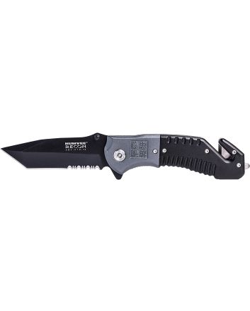 Humvee Adventure Gear HMVKTR08 Humvee Recon Folding Plain/Serrated Black Stainless Steel Blade, Black/GrayHandle