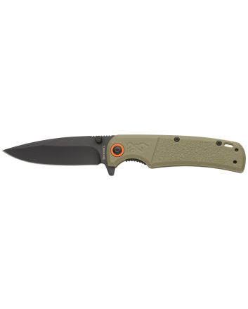 Browning 3220513 Buckmark Slim EDC 3.13" Folding Drop Point Plain Black Oxide D2 Steel Blade, Sage Textured Polymer Handle