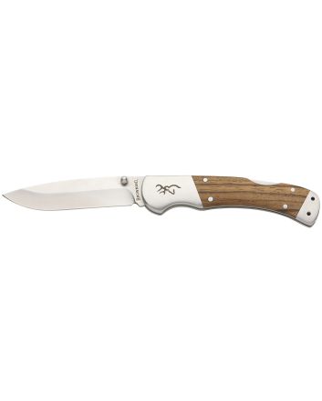 Browning 3220533 Sage CreekLarge 3.50" Folding Drop Point Plain Satin 9Cr18MoV SS Blade, Brown Zebra Wood Handle