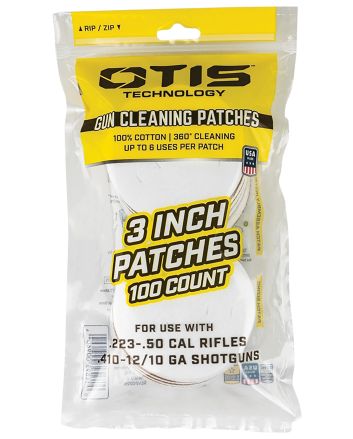 Otis FG919100 All Caliber Cleaning Patches Multi-Caliber 3" Cotton 100 Per Pkg