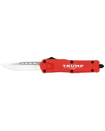 CobraTec Knives MTRP24REDDNS FS-3 Trump 2024 Medium OTF Drop Point Plain Satin D2 Steel Blade, 4.50" Red w/Trump, Make America Great Again Aluminum Cerakoted Handle