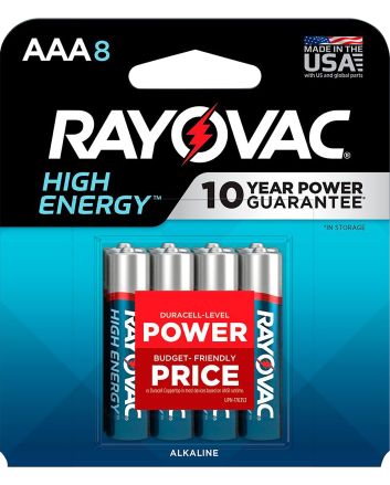 Rayovac 8248T102 AAA HIGH ENREGY Alkaline BatteriesSilver/Blue 1.5 Volts 1,123 mAh (8) Single Pack