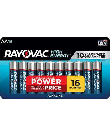 Rayovac 81516LT03 AA HIGH ENERGY Alkaline BatteriesSilver/Blue 1.5 Volts 2,700 mAh (16) Single Pack