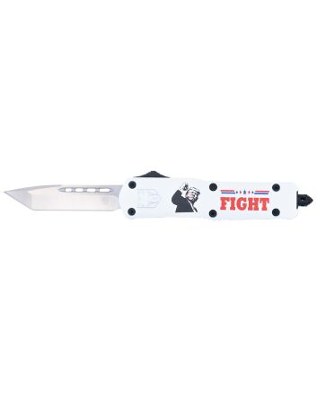 CobraTec Knives MTRP24FTTNS FS-3 Trump 2024 OTF Tanto Plain D2 Steel Blade White Trump Fight 2024 Aluminum Cerakoted Handle