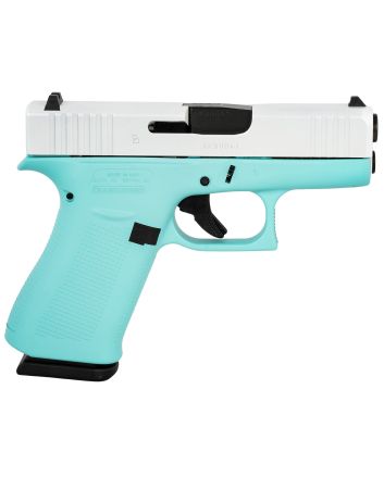 Glock UX4350204REBFPWS G43XSub-Compact Frame 9mm Luger 10+1 3.41" Black GMB Barrel, Pearl White Cerakote Serrated Steel Slide, Robin Egg Blue Cerakote Polymer Frame w/Beavertail,Ambidextrous