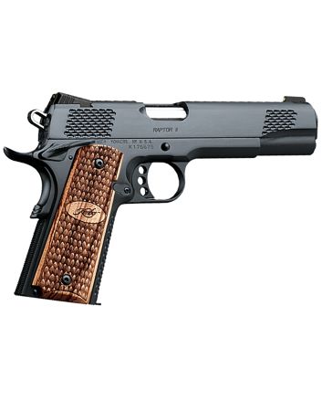Kimber Mfg, Inc 3200117CA Raptor II *CA Compliant 45 ACP 8+1 5" Stainless Match Grade Barrel, Brush Polished Serrated Steel Slide, Matte Black Steel Frame w/Beavertail, Zebrawood Grip