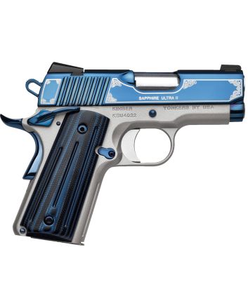Kimber Mfg, Inc 3200273 Ultra II9mm Luger 8+1 3" Stainless Match Grade Barrel, Engraved Sapphire Blue PVD Serrated Stainless Steel Slide, Satin Silver Aluminum Frame w/Beavertail, G10 Grip