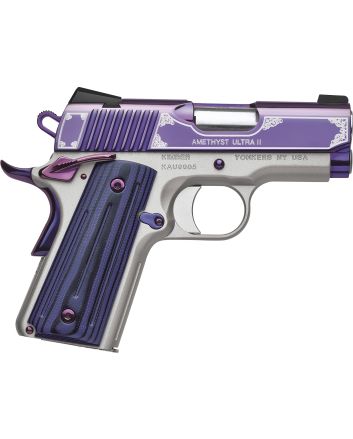 Kimber Mfg, Inc 3200363 Ultra II45 ACP 7+1 3" Stainless Match Grade Barrel, Engraved Purple Amethyst PVD Serrated Stainless Steel Slide, Satin Silver Aluminum Frame w/Beavertail, G10 Grip