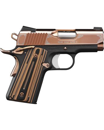 Kimber Mfg, Inc 3200373 Ultra II45 ACP 7+1 3" Stainless Match Grade Barrel, Engraved Rose Gold PVD Serrated Stainless Steel Slide, Kimpro II Black Aluminum Frame w/Beavertail, G10 Grip