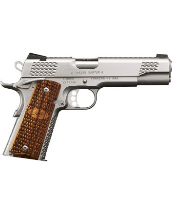 Kimber Mfg, Inc 3200181 Raptor II Ultra 45 ACP 8+1 5" Stainless Match Grade Barrel, Matte Black Serrated Steel Slide, Matte Black Aluminum Frame w/Beavertail, Zebrawood Grip
