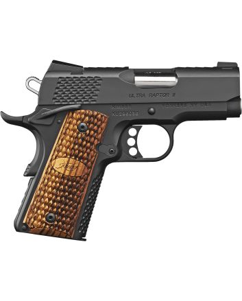 Kimber Mfg, Inc 3200378 Raptor II Ultra 45 ACP 7+1 3" Stainless Match Grade Barrel, Matte Black Serrated Steel Slide, Matte Black Aluminum Frame w/Beavertail, Zebrawood Grip