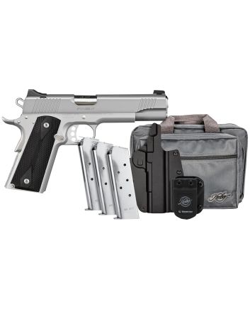 Kimber Mfg, Inc 3700826 Stainless LW Club Bundle Full Size Frame 45 ACP 7+1 5" Stainless Match Grade Barrel, Serrated Stainless Steel Slide, Stainless Aluminum Frame w/Beavertail, Black Textured Grip