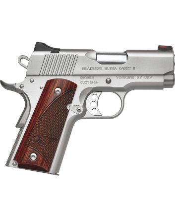 Kimber Mfg, Inc 3200330 Ultra Carry II45 ACP 7+1 3" Stainless Match Grade Barrel, Satin Silver Serrated Stainless Steel Slide, Satin Silver Aluminum Frame w/Beavertail, Rosewood Grip