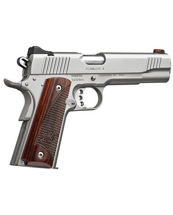 Kimber Mfg, Inc 3200385 Stainless II10mm 8+1 5" Satin Silver Front Serrations Stainless Steel Slide Rosewood with Kimber logo Grip