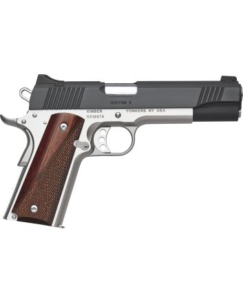 Kimber Mfg, Inc 3200301 Custom II45 ACP 7+1 5" Stainless Match Grade Barrel, Brushed Polished Black Serrated Steel Slide, Brush Polished Stainless Steel Frame w/Beavertail, Rosewood Grip