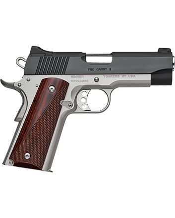Kimber Mfg, Inc 3200320 Pro Carry II45 ACP 7+1 4" Stainless Match Grade Barrel, Matte Black Brushed Serrated Steel Slide, Satin Silver Aluminum Frame w/Beavertail, Rosewood Grip