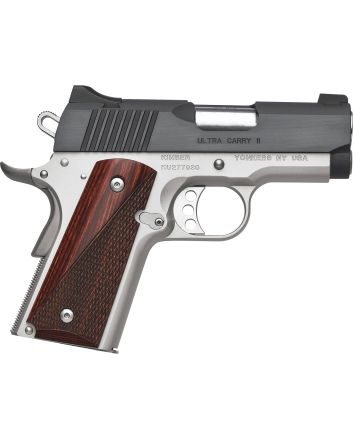 Kimber Mfg, Inc 3200321 Ultra Carry II45 ACP 7+1 3" Stainless Match Grade Barrel, Matte Black Brushed Serrated Steel Slide, Satin Silver Aluminum Frame w/Beavertail, Rosewood Grip