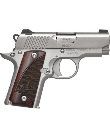 Kimber Mfg.,inc 3300207 Micro Stainless Rosewood NS 380 ACP 7+1 2.75" Stainless Steel Slide Satin Silver Smooth/Checkered Rosewood Grip