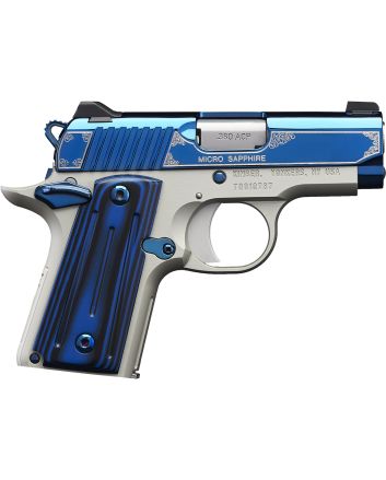Kimber Mfg.,inc 3300090 Micro Sapphire NS 380 ACP 7+1 2.75" Polished Bright Blue PVD Coating Cut Scroll Engraving and Border Stainless Steel Thin blue/black ball-milled G-10 Grip
