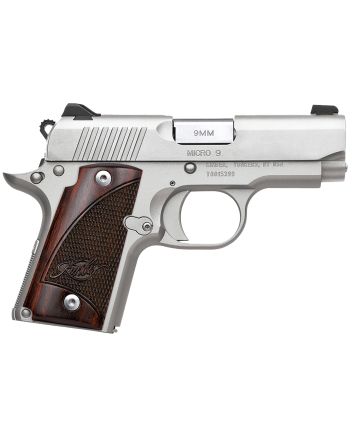 Kimber Mfg, Inc 3300158 Micro 99mm Luger 7+1 3.15" Match Grade Barrel, Satin Silver Stainless Steel Serrated Slide, Satin Silver Aluminum Frame w/Beavertail, Rosewood Grip