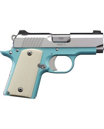 Kimber Mfg.,inc 3700647 Micro 9 Bel Air NS 9mm 6+1 3.15" Stainless Steel Slide Bel Air Blue Mirror-Polished Ivory G-10 Grip