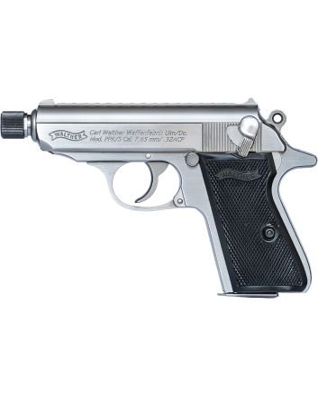 Walther Arms 4796044 PPK/SCarry Frame 32 ACP 7+1 3.30" Stainless Steel Threaded Barrel, Stainless Serrated Steel Slide, Stainless Aluminum Frame w/Beavertail, Textured Polymer Grip
