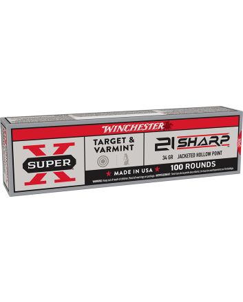 Winchester Ammo X21JHP Super X21Sharp 34gr Jacketed Hollow Point 100 Per Box/20 Case