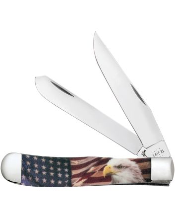 Case 10647 Patriot Trapper 3.24"/3.27" Folding Clip Point/Spey Plain Red/White/Blue, Mirror Polished Tru-Sharp SS Blade, Smooth Synthetic Handle