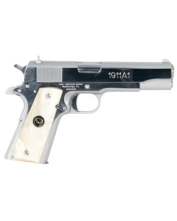 Iver Johnson Arms 1911A138CHRWP 38 Super 8+1 5" Stainless Steel Barrel, Bright Polish Chrome Serrated Stainless Steel Slide, Pearl Grips