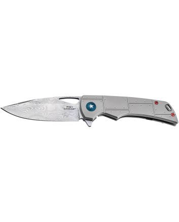 Boker 01BO910DAM P-51 Damast3.35" Drop Point Plain Silver Acid Etch Damascus Blade Titanium Handle