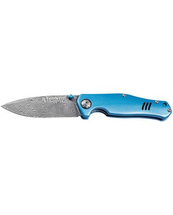 Boker 111101DAM 3.15" Drop Point Damascus Blade Blue Aluminum Handle