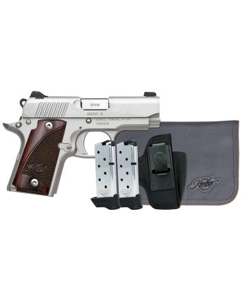 Kimber Mfg, Inc 3300250 Micro 9 RTC Bundle Micro Frame 9mm 7+1 3.15" Stainless Match Grade Barrel, Kimpro II Silver Serrated Slide, Kimpro II Silver Aluminum Frame w/Beavertail, Rosewood Grip