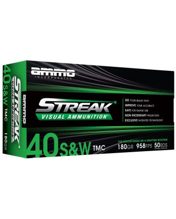 Ammo Inc 40180TMCSTRKGRN50 Streak Visual (GREEN)40S&amp;W 180gr Total Metal Case 50 Per Box/20 Case