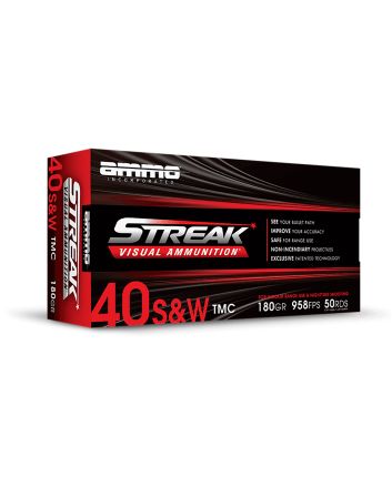 Ammo Inc 40180TMCSTRKRED50 Streak Visual (RED)40S&amp;W 180gr Total Metal Case 50 Per Box/20 Case