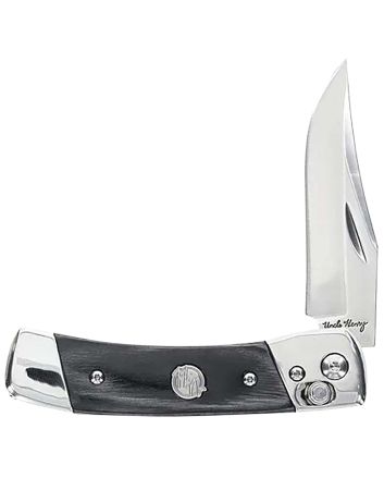 Uncle Henry 1222001 Smokey2.90" Folding Plain 7Cr17MoV SS Blade, Black/SS Wood Laminate Handle