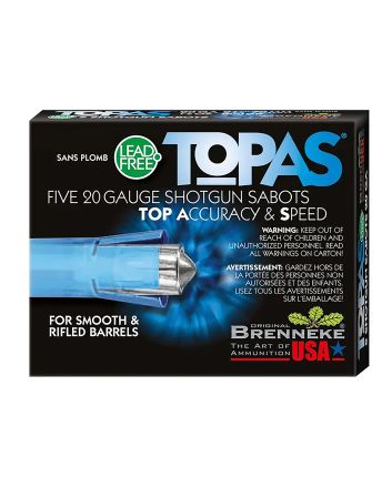 Brenneke SL202TOPN TOPAS20Gauge 2.75" 1/2oz Sabot Slug Shot 5 Per Box/50 Case
