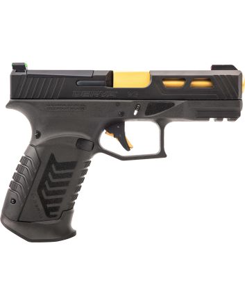 Derya Firearms DY9GUS DY99mm Luger 15+1 4.02" Gold TiN Steel Barrel, Black Nitride Optics Ready/Serrated Alloy Steel Slide, Black Polymer Frame w/Accessory Rail, Black Interchangeable Backstrap Grip