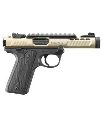 Ruger 43955 Mark IV 22/45 Lite 22 LR 10+1 4.40" Stainless Threaded Barrel, Champagne Anodized Serrated Slide w/Picatinny Rail, Black Anodized Polymer Frame, Black Checkered 1911-Style Grip